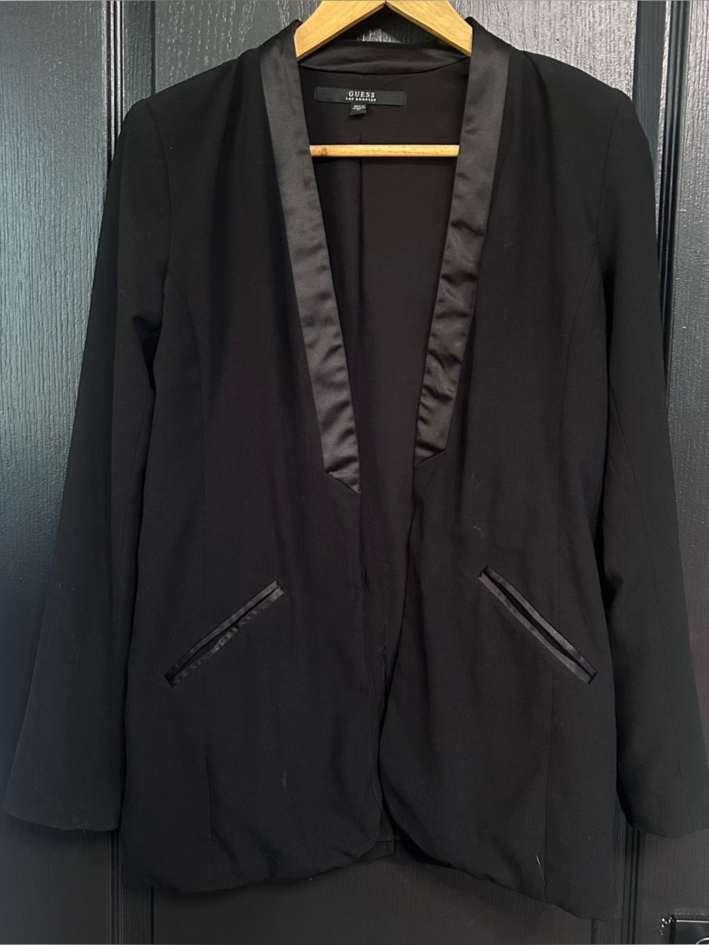 Guess Satin Shawl Collar Blazer, Size Extra Small, Black, Oversized